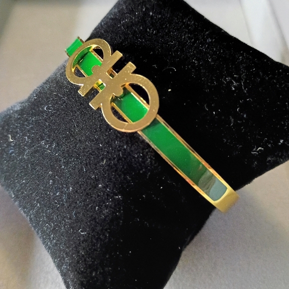 New 18K Gold Plated and Green  Open Bangle Bracelet #C40 main image 4